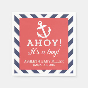 Navy en Red Nautical Chevron Baby shower servetten