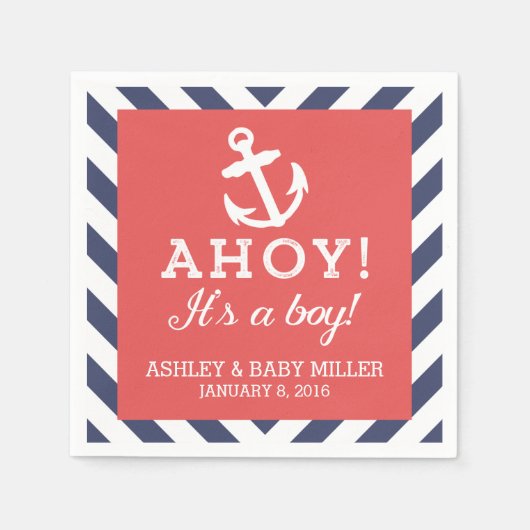 Navy en Red Nautical Chevron Baby shower servetten (Voorkant)