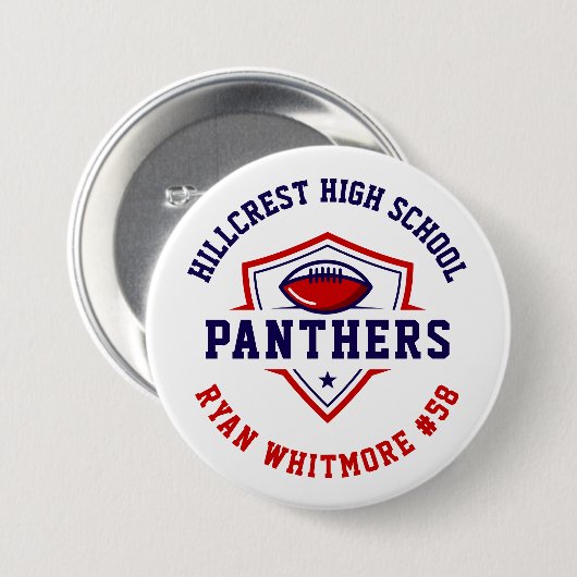 Navy en Red Personalized Football Team Spirit Ronde Button 7,6 Cm (Voorkant /achterkant)