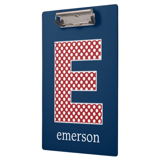 Navy en Red Polka Dots met Monogram Letter E Klembord (Links)