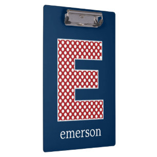 Navy en Red Polka Dots met Monogram Letter E Klembord