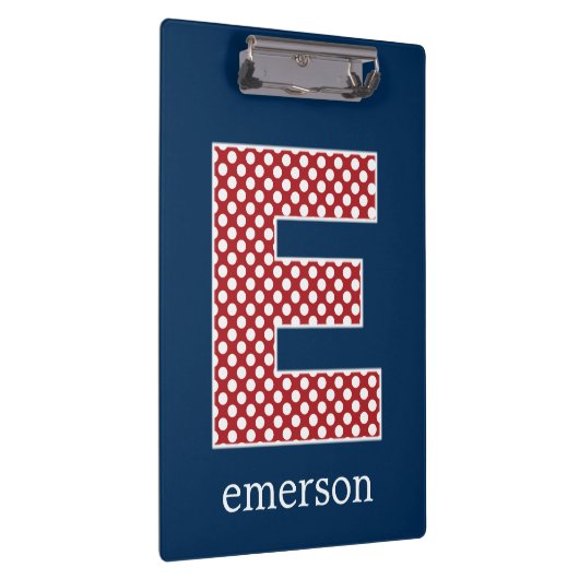 Navy en Red Polka Dots met Monogram Letter E Klembord (Rechts)