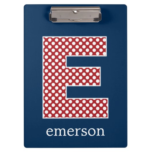 Navy en Red Polka Dots met Monogram Letter E Klembord (Voorkant)