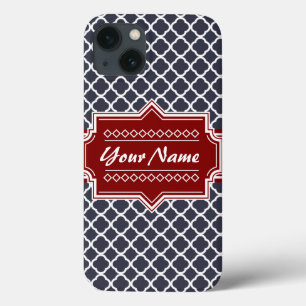 Navy en Red Quatrefoil op maat gemaakt iPhone 13 Hoesje