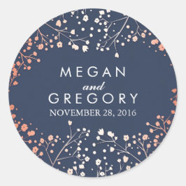 Navy en Roos Gold Baby's Breath Bruiloft Ronde Sticker