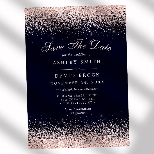 Navy en Roos Gold Confetti Save the Date