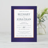 Navy en Roos Gold Glitter Huwelijksuitnodiging Kaart (Staand voorkant)