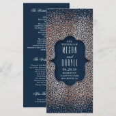 Navy en Roos Gold Glitter Trouwprogramma's Programmakaart (Voorkant / Achterkant)
