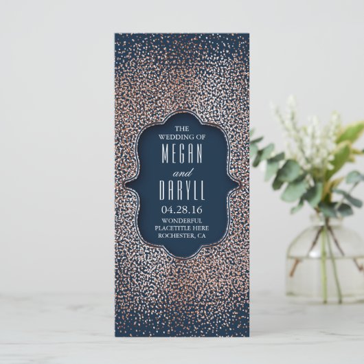 Navy en Roos Gold Glitter Trouwprogramma's Programmakaart (Staand voorkant)