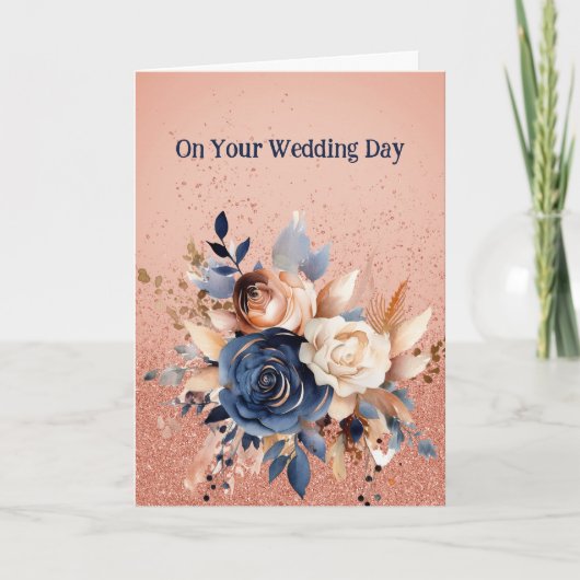 Navy en Roos Gouden Rozen Kaart (Voorkant)