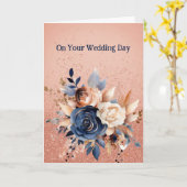 Navy en Roos Gouden Rozen Kaart (Gele Bloem)