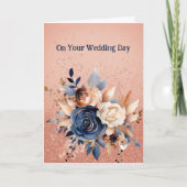 Navy en Rose Gouden Rozen  Kaart (Voorkant)