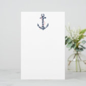 Navy en roze anker strand bruiloft briefpapier (Staand voorkant)