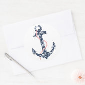 Navy en roze anker strand bruiloft ronde sticker (Envelop)