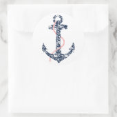 Navy en roze anker strand bruiloft ronde sticker (Tas)