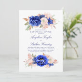 Navy en roze Bloemen Elegant Repetitie Diner Kaart (Staand voorkant)