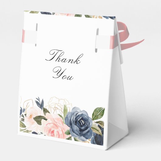 Navy en roze blush bloesem bruiloft gunst doos bedankdoosjes (Achterkant)