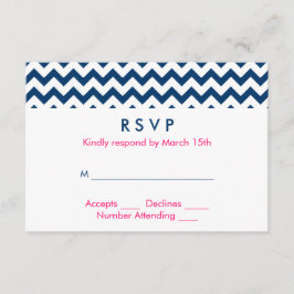 Navy en Roze Chevron Wedding RSVP Kaartje