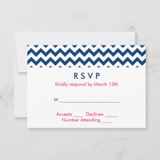 Navy en Roze Chevron Wedding RSVP Kaartje (Voorkant)