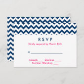Navy en Roze Chevron Wedding RSVP Kaartje (Voorkant / Achterkant)