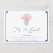 Navy en roze Chinoiserie bruiloft Save the Date Briefkaart (Voorkant)