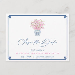 Navy en roze Chinoiserie bruiloft Save the Date Briefkaart