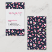 Navy en roze chique  bloemenprint visitekaartje (Voorkant / Achterkant)