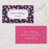 Navy en roze chique bloemenprint visitekaartje (Voorkant / Achterkant)