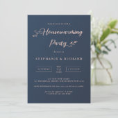 Navy en Roze Foliage Housewarming Feestje Kaart (Staand voorkant)