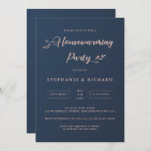 Navy en Roze Foliage Housewarming Feestje Kaart (Voorkant / Achterkant)