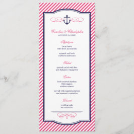 Navy en Roze Nautisch Anker Bruiloft Menu Kaart