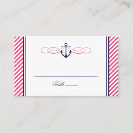 Navy en roze nautische anker bruiloft escort Kaart Plaatskaartje