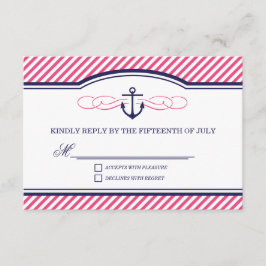 Navy en roze nautische anker bruiloft RSVP Kaart