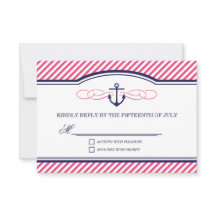 Navy en roze nautische anker bruiloft RSVP Kaart