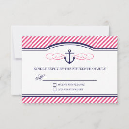 Navy en roze nautische anker bruiloft RSVP Kaart