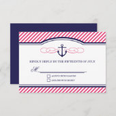 Navy en roze nautische anker bruiloft RSVP Kaart (Voorkant / Achterkant)