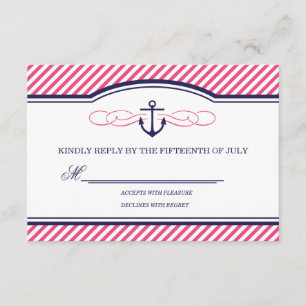 Navy en roze nautische anker bruiloft RSVP Kaart