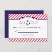 Navy en roze nautische anker bruiloft RSVP Kaart (Voorkant / Achterkant)