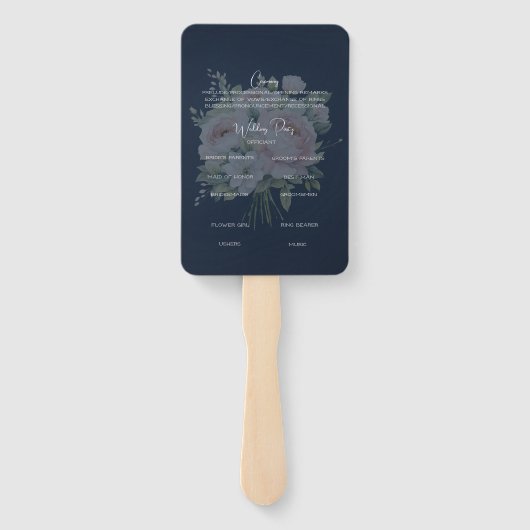 Navy en roze pioen bruiloft handwaaier (Achterkant)