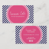 Navy en roze preppy strepen visitekaartje (Voorkant / Achterkant)