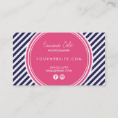 Navy en roze preppy strepen visitekaartje (Achterkant)