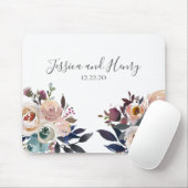 Navy en Roze Waterverf Bloemen Muismat (Met muis)