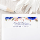 Navy en Roze Waterverf Flowers Elegant Etiket (Insitu)