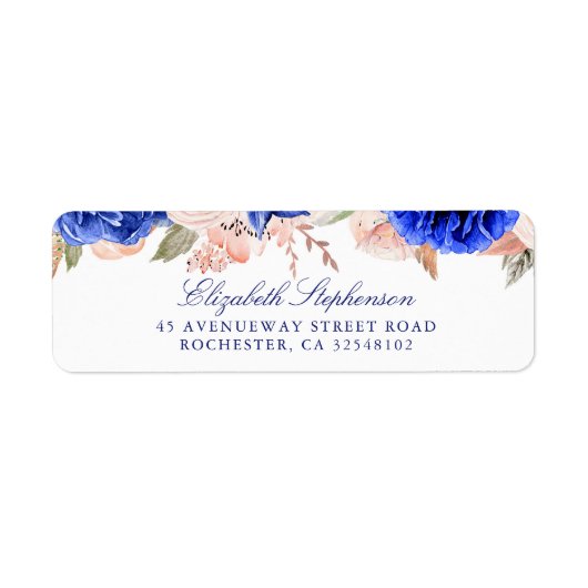 Navy en Roze Waterverf Flowers Elegant Etiket (Voorkant)