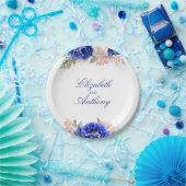 Navy en Roze Waterverf Flowers Elegant Papieren Bordje (Feest)