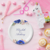 Navy en Roze Waterverf Flowers Elegant Papieren Bordje (Feest)