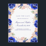 Navy en Roze Waterverf Flowers Save the Date Aankondigingskaart<br><div class="desc">Marineblauw en roze bloemenkrans elegant bewaren de datum briefkaarten</div>