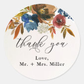 Navy en Rust Boho Bloemen bruiloft gunst Ronde Sticker (Voorkant)