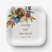 Navy en Rust Boho Bloemen Gepersonaliseerd Dessert Papieren Bordje (Voorkant)