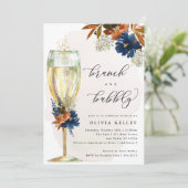 Navy en Rust Boho Flowers Brunch en Bubble Kaart (Staand voorkant)